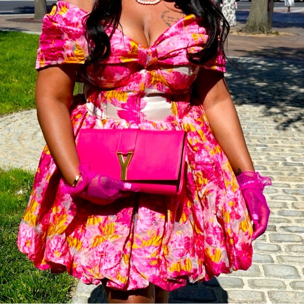 Off Shoulder Floral Print Bubble Mini Dress